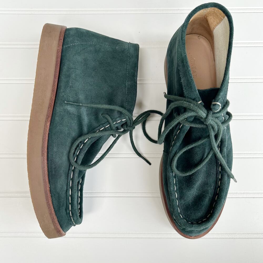 The GREAT. The Trooper Lace Up Chukka Suede Evergreen Green Booties